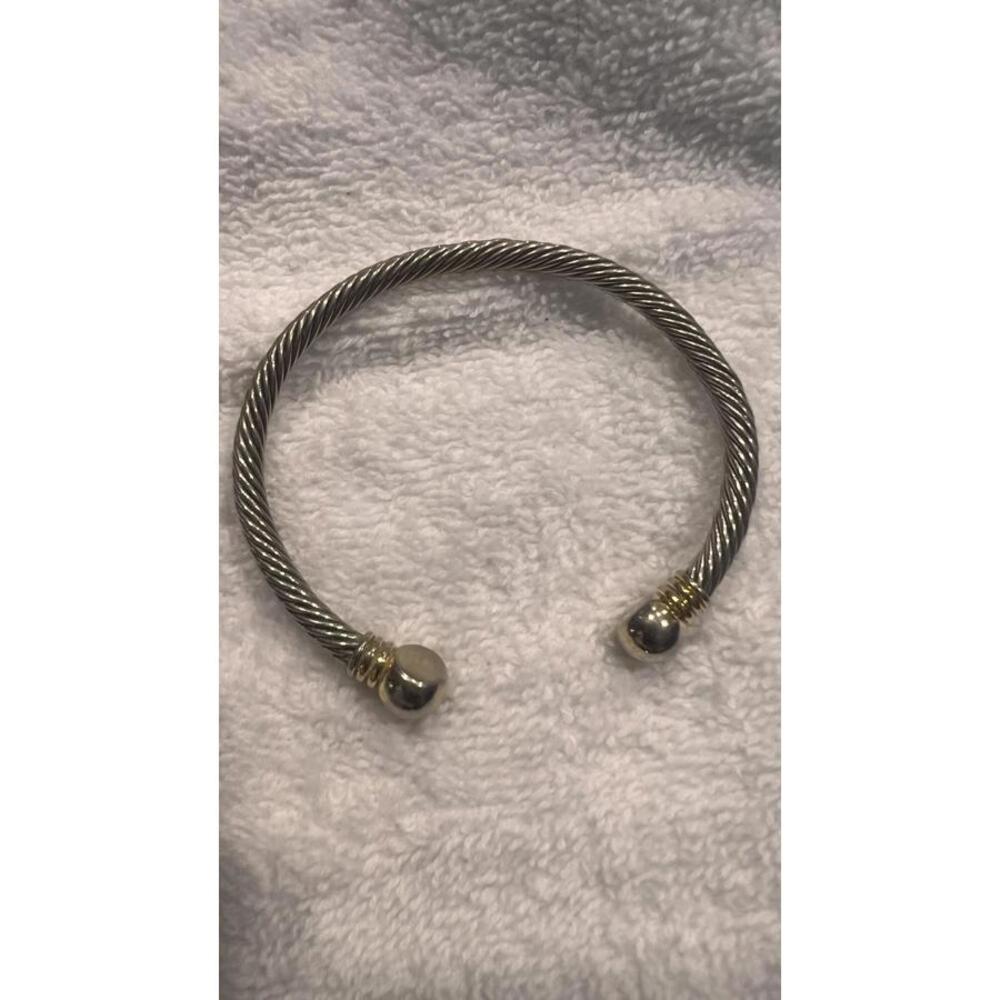 Twisted Metal Open Cuff Bracelet with Gold-Tone Accents